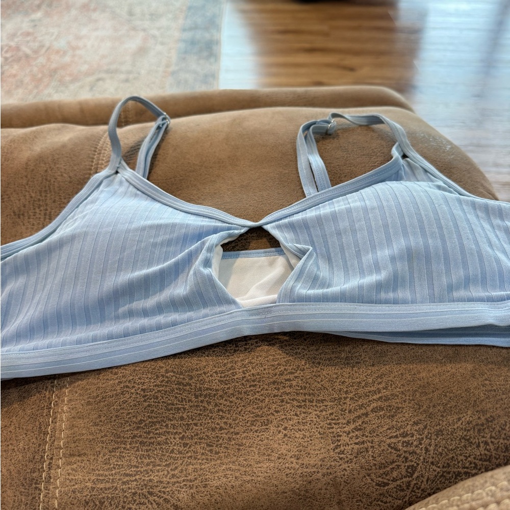 Stance Light Blue Ribbed Keyhole Bralette